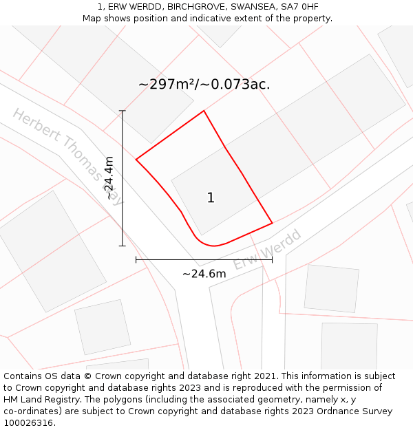 1, ERW WERDD, BIRCHGROVE, SWANSEA, SA7 0HF: Plot and title map