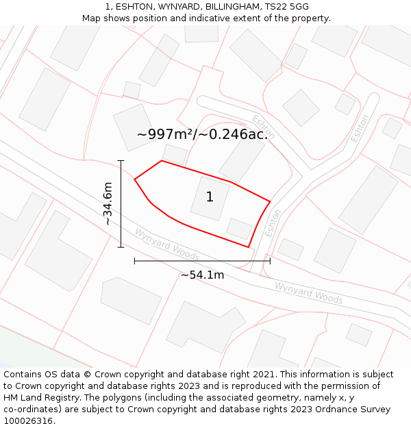 1, ESHTON, WYNYARD, BILLINGHAM, TS22 5GG: Plot and title map