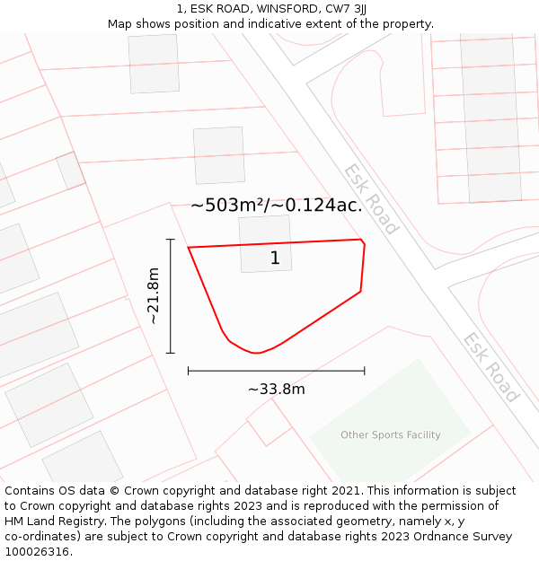 1, ESK ROAD, WINSFORD, CW7 3JJ: Plot and title map