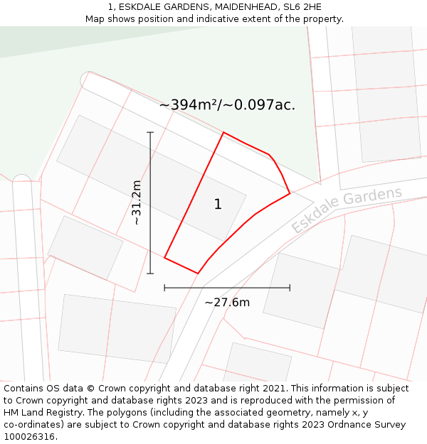 1, ESKDALE GARDENS, MAIDENHEAD, SL6 2HE: Plot and title map