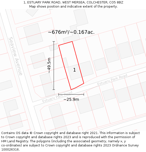 1, ESTUARY PARK ROAD, WEST MERSEA, COLCHESTER, CO5 8BZ: Plot and title map
