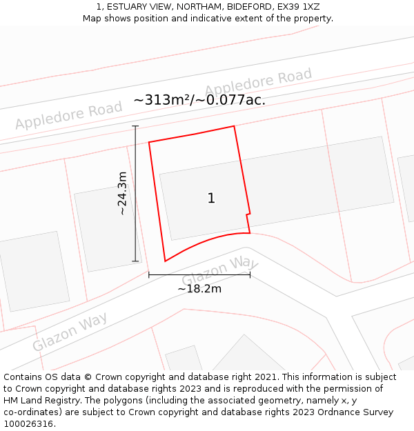 1, ESTUARY VIEW, NORTHAM, BIDEFORD, EX39 1XZ: Plot and title map