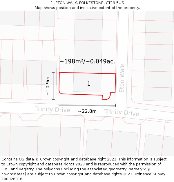 1, ETON WALK, FOLKESTONE, CT19 5US: Plot and title map