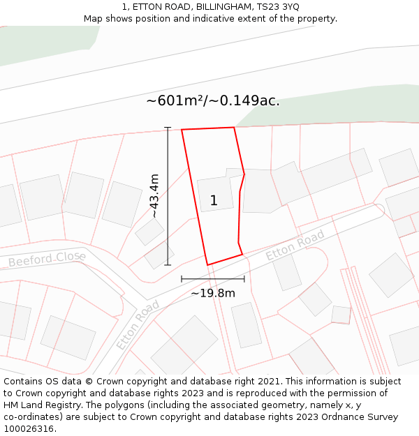 1, ETTON ROAD, BILLINGHAM, TS23 3YQ: Plot and title map
