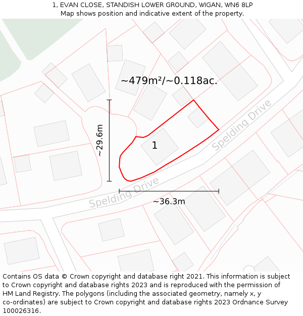 1, EVAN CLOSE, STANDISH LOWER GROUND, WIGAN, WN6 8LP: Plot and title map