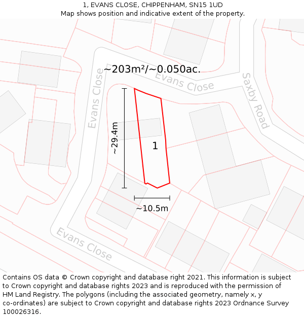 1, EVANS CLOSE, CHIPPENHAM, SN15 1UD: Plot and title map