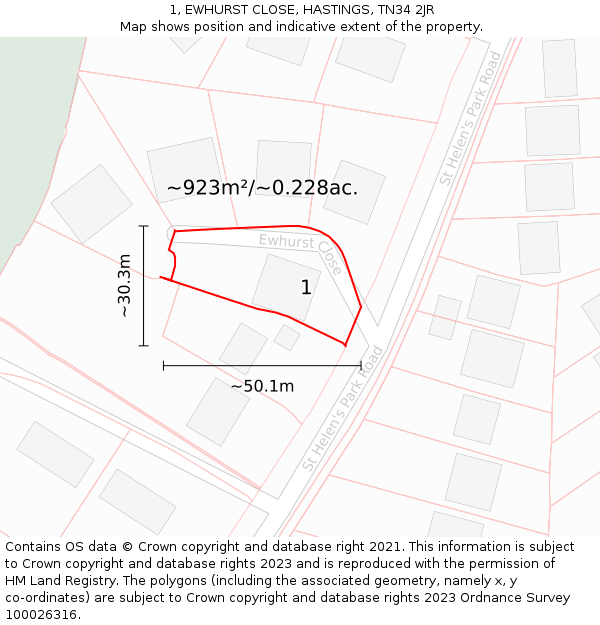 1, EWHURST CLOSE, HASTINGS, TN34 2JR: Plot and title map