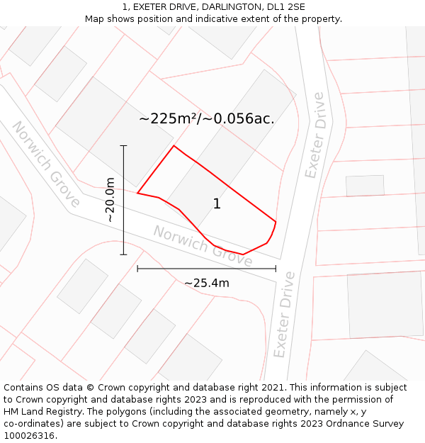1, EXETER DRIVE, DARLINGTON, DL1 2SE: Plot and title map