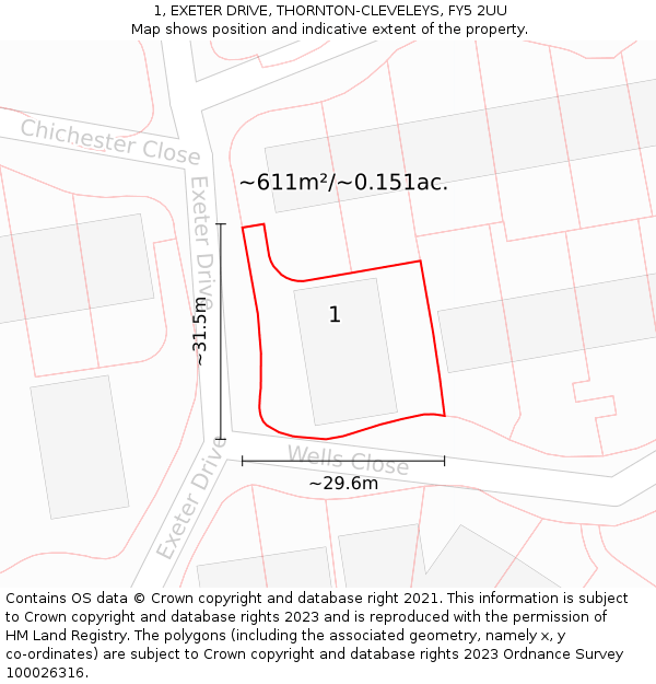1, EXETER DRIVE, THORNTON-CLEVELEYS, FY5 2UU: Plot and title map