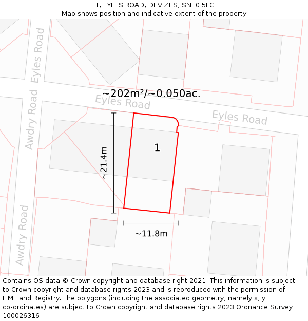 1, EYLES ROAD, DEVIZES, SN10 5LG: Plot and title map