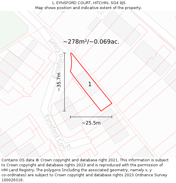 1, EYNSFORD COURT, HITCHIN, SG4 9JS: Plot and title map