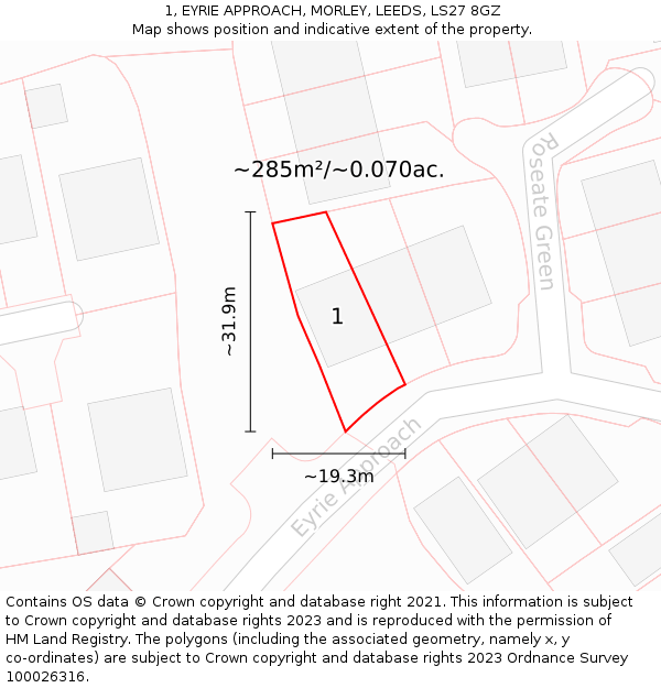 1, EYRIE APPROACH, MORLEY, LEEDS, LS27 8GZ: Plot and title map