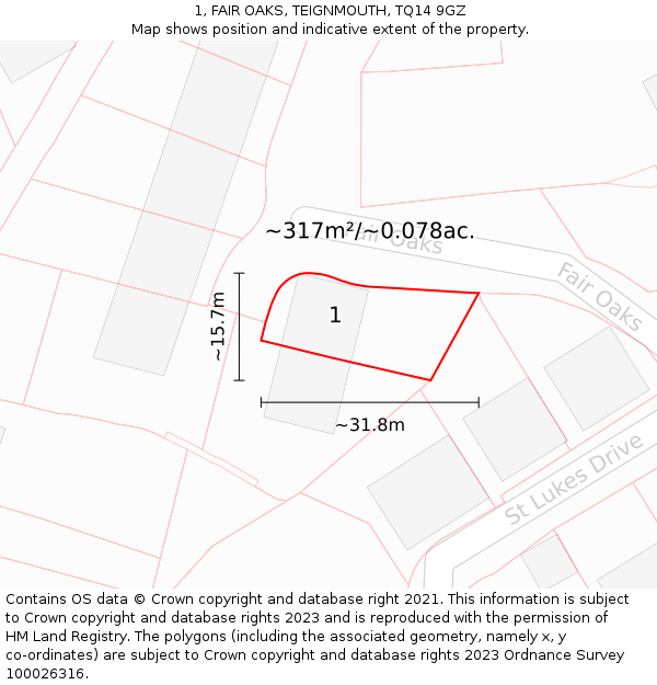 1, FAIR OAKS, TEIGNMOUTH, TQ14 9GZ: Plot and title map