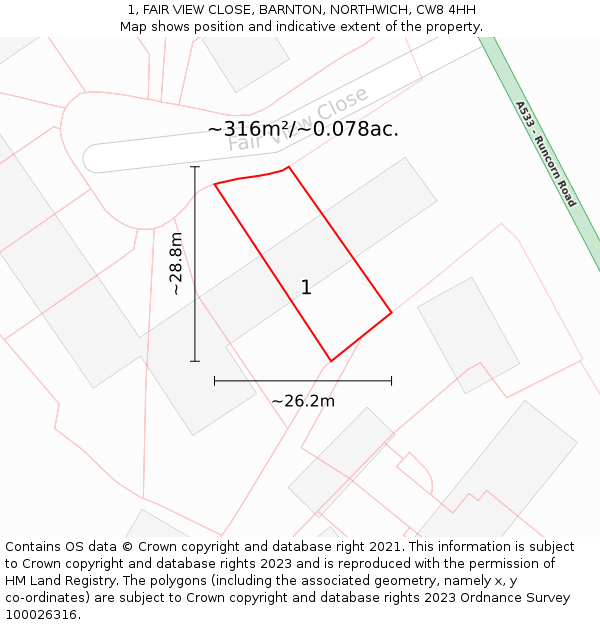 1, FAIR VIEW CLOSE, BARNTON, NORTHWICH, CW8 4HH: Plot and title map