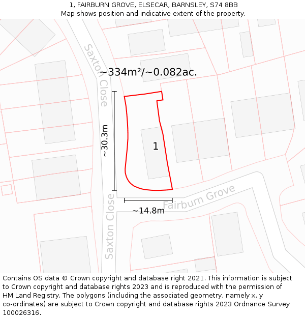 1, FAIRBURN GROVE, ELSECAR, BARNSLEY, S74 8BB: Plot and title map