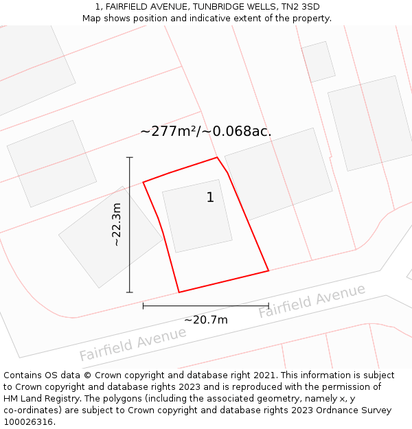 1, FAIRFIELD AVENUE, TUNBRIDGE WELLS, TN2 3SD: Plot and title map