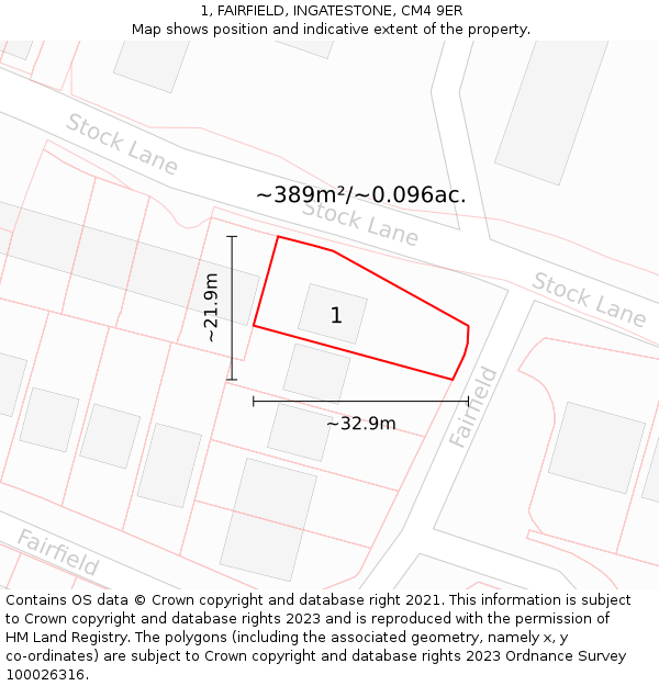 1, FAIRFIELD, INGATESTONE, CM4 9ER: Plot and title map