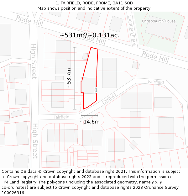 1, FAIRFIELD, RODE, FROME, BA11 6QD: Plot and title map