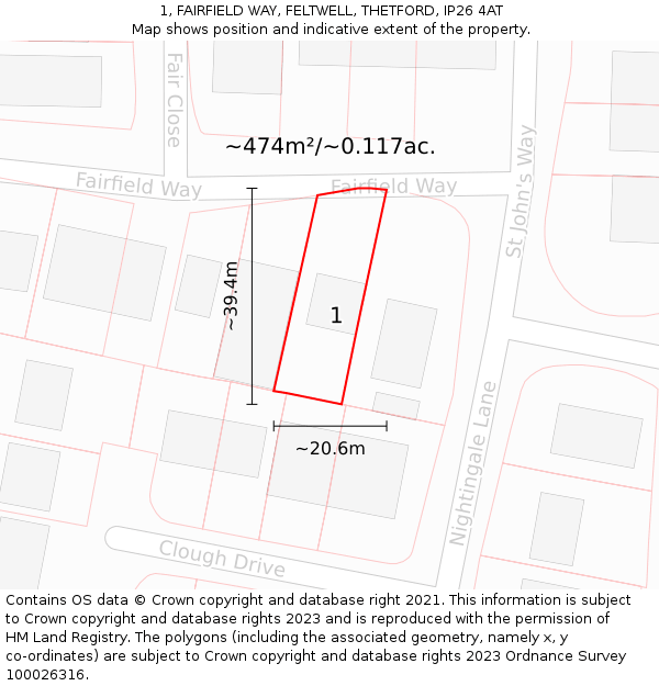 1, FAIRFIELD WAY, FELTWELL, THETFORD, IP26 4AT: Plot and title map
