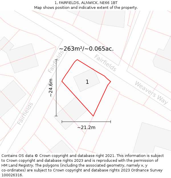 1, FAIRFIELDS, ALNWICK, NE66 1BT: Plot and title map