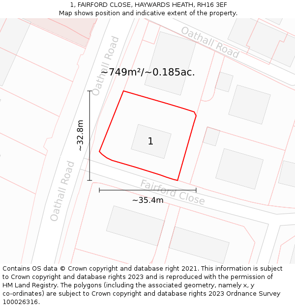 1, FAIRFORD CLOSE, HAYWARDS HEATH, RH16 3EF: Plot and title map
