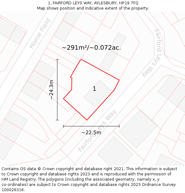 1, FAIRFORD LEYS WAY, AYLESBURY, HP19 7FQ: Plot and title map