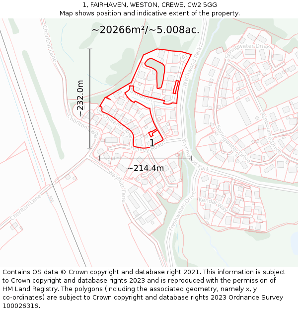 1, FAIRHAVEN, WESTON, CREWE, CW2 5GG: Plot and title map