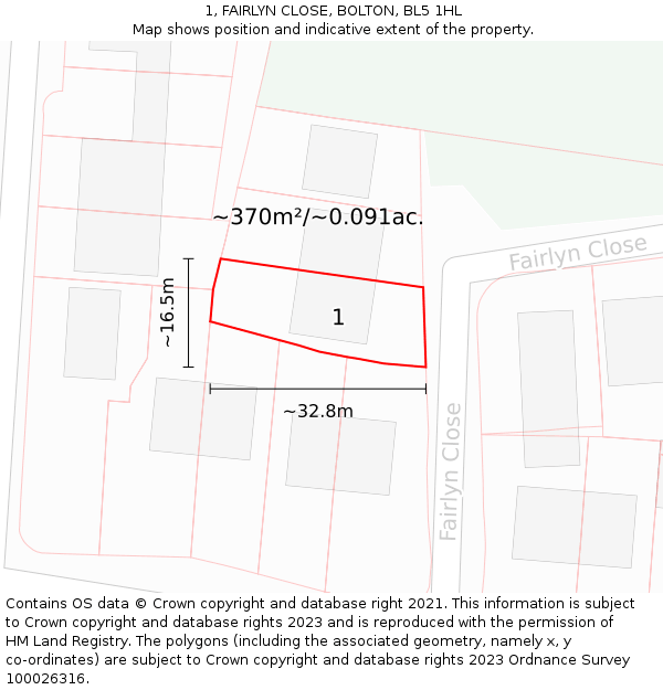 1, FAIRLYN CLOSE, BOLTON, BL5 1HL: Plot and title map
