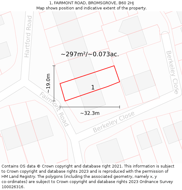 1, FAIRMONT ROAD, BROMSGROVE, B60 2HJ: Plot and title map