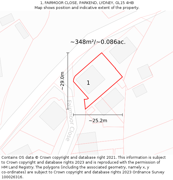 1, FAIRMOOR CLOSE, PARKEND, LYDNEY, GL15 4HB: Plot and title map