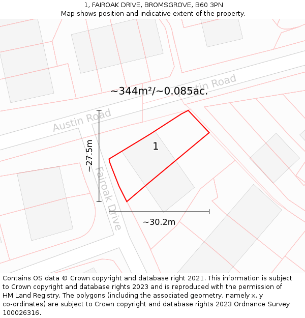 1, FAIROAK DRIVE, BROMSGROVE, B60 3PN: Plot and title map
