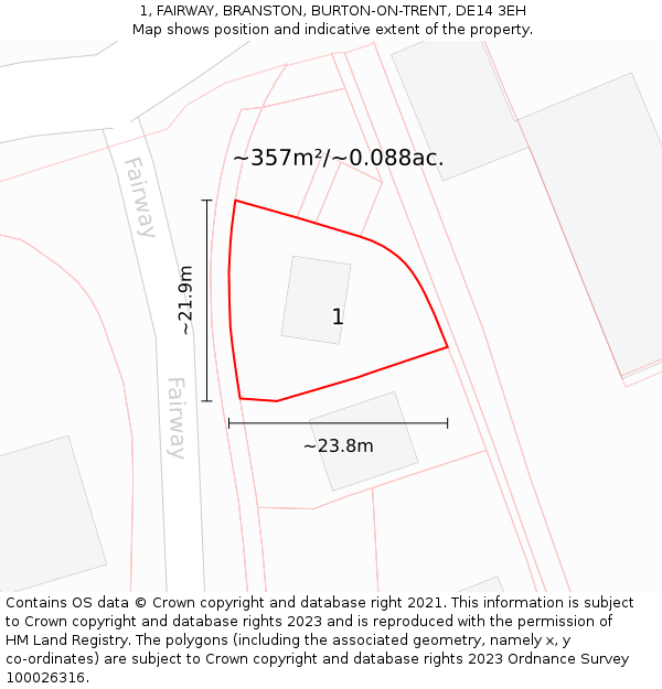 1, FAIRWAY, BRANSTON, BURTON-ON-TRENT, DE14 3EH: Plot and title map