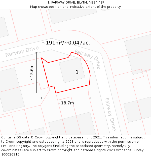 1, FAIRWAY DRIVE, BLYTH, NE24 4BF: Plot and title map