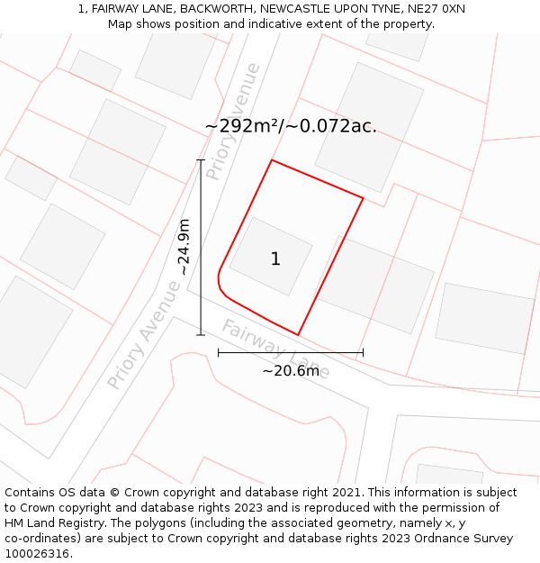 1, FAIRWAY LANE, BACKWORTH, NEWCASTLE UPON TYNE, NE27 0XN: Plot and title map