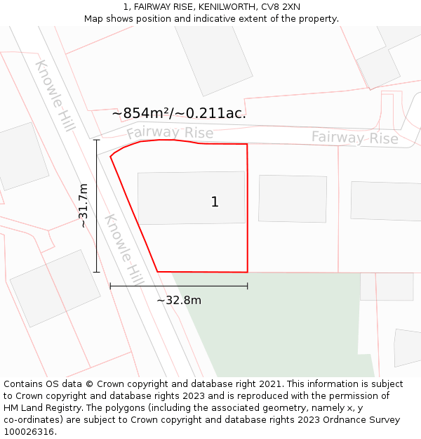 1, FAIRWAY RISE, KENILWORTH, CV8 2XN: Plot and title map