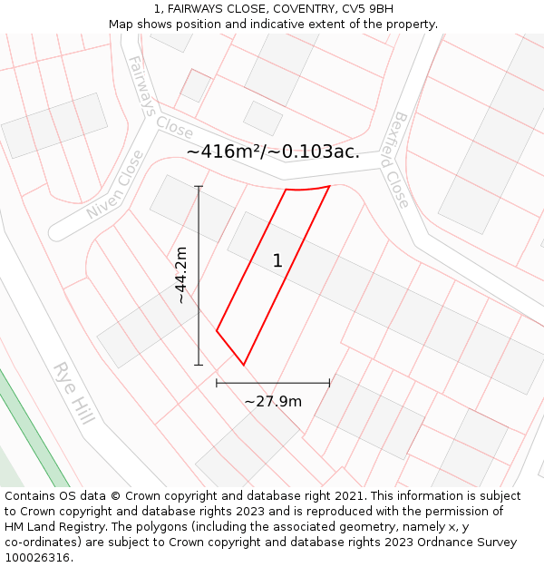 1, FAIRWAYS CLOSE, COVENTRY, CV5 9BH: Plot and title map