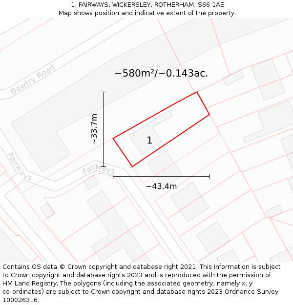 1, FAIRWAYS, WICKERSLEY, ROTHERHAM, S66 1AE: Plot and title map