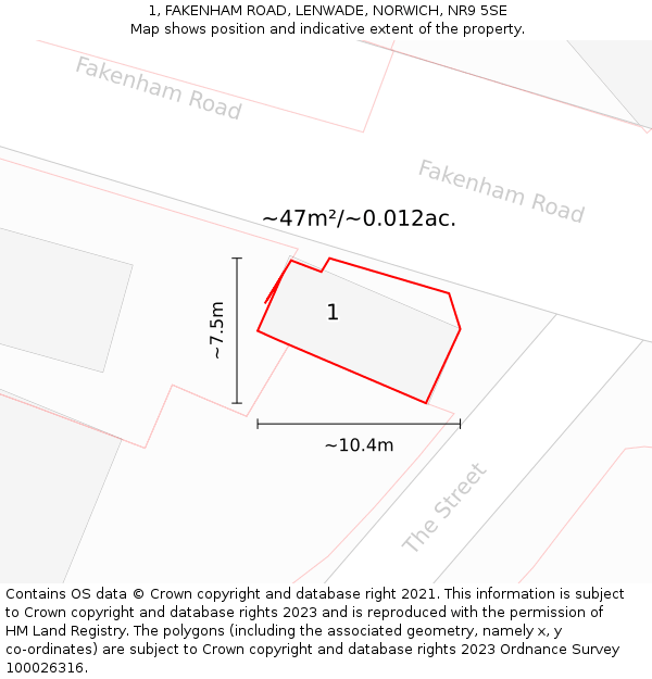 1, FAKENHAM ROAD, LENWADE, NORWICH, NR9 5SE: Plot and title map