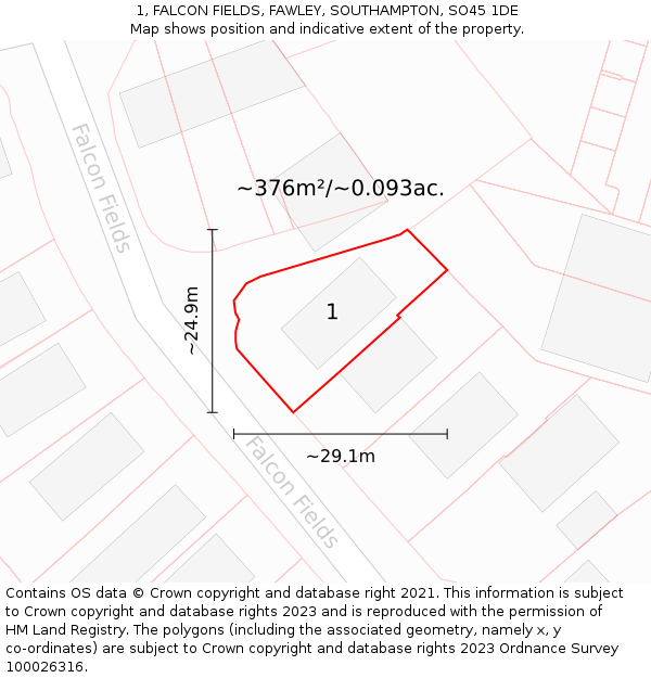 1, FALCON FIELDS, FAWLEY, SOUTHAMPTON, SO45 1DE: Plot and title map