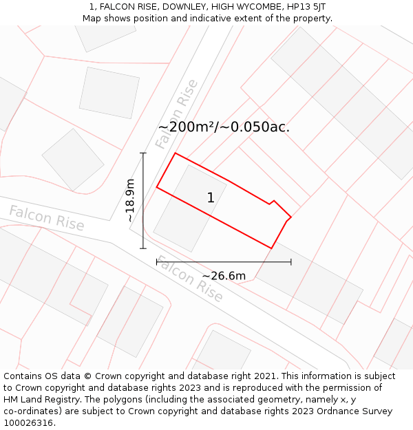1, FALCON RISE, DOWNLEY, HIGH WYCOMBE, HP13 5JT: Plot and title map