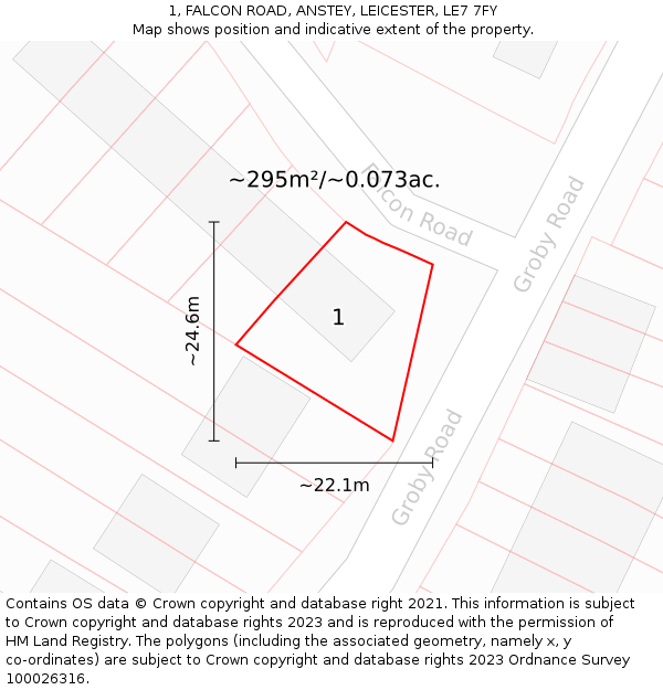 1, FALCON ROAD, ANSTEY, LEICESTER, LE7 7FY: Plot and title map