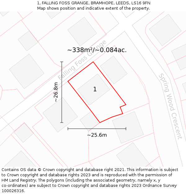 1, FALLING FOSS GRANGE, BRAMHOPE, LEEDS, LS16 9FN: Plot and title map