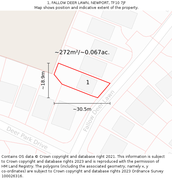 1, FALLOW DEER LAWN, NEWPORT, TF10 7JF: Plot and title map