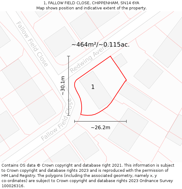 1, FALLOW FIELD CLOSE, CHIPPENHAM, SN14 6YA: Plot and title map