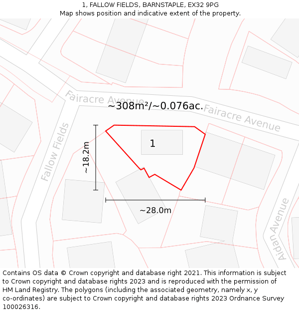 1, FALLOW FIELDS, BARNSTAPLE, EX32 9PG: Plot and title map