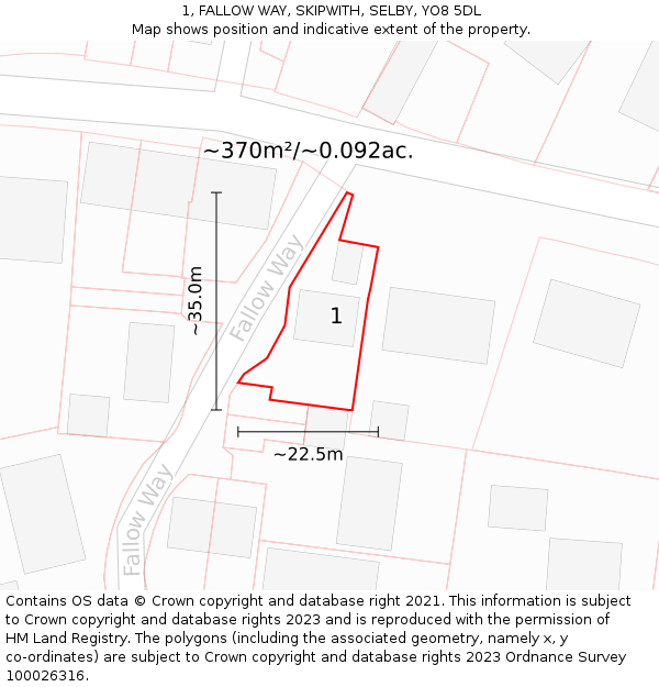 1, FALLOW WAY, SKIPWITH, SELBY, YO8 5DL: Plot and title map