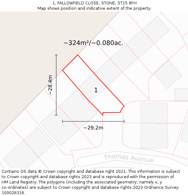 1, FALLOWFIELD CLOSE, STONE, ST15 8FH: Plot and title map