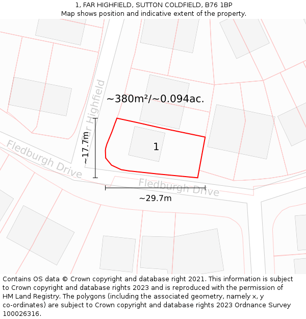 1, FAR HIGHFIELD, SUTTON COLDFIELD, B76 1BP: Plot and title map