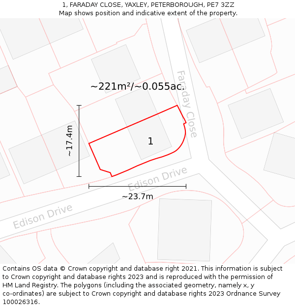 1, FARADAY CLOSE, YAXLEY, PETERBOROUGH, PE7 3ZZ: Plot and title map
