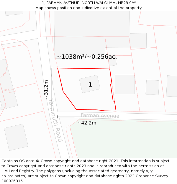 1, FARMAN AVENUE, NORTH WALSHAM, NR28 9AY: Plot and title map